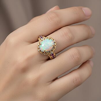 Ethiopian Welo Opal & Rubellite/1.44/Rhodium Over Sterling Silver / 7.5 - Product card gallery slide 3 (10178791702841)