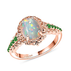 D'Joy Premium Ethiopian Welo Opal and Chrome Diopside 1.44 ctw Ring in 18K Vermeil Rose Gold Over Sterling Silver (Size 10.0)