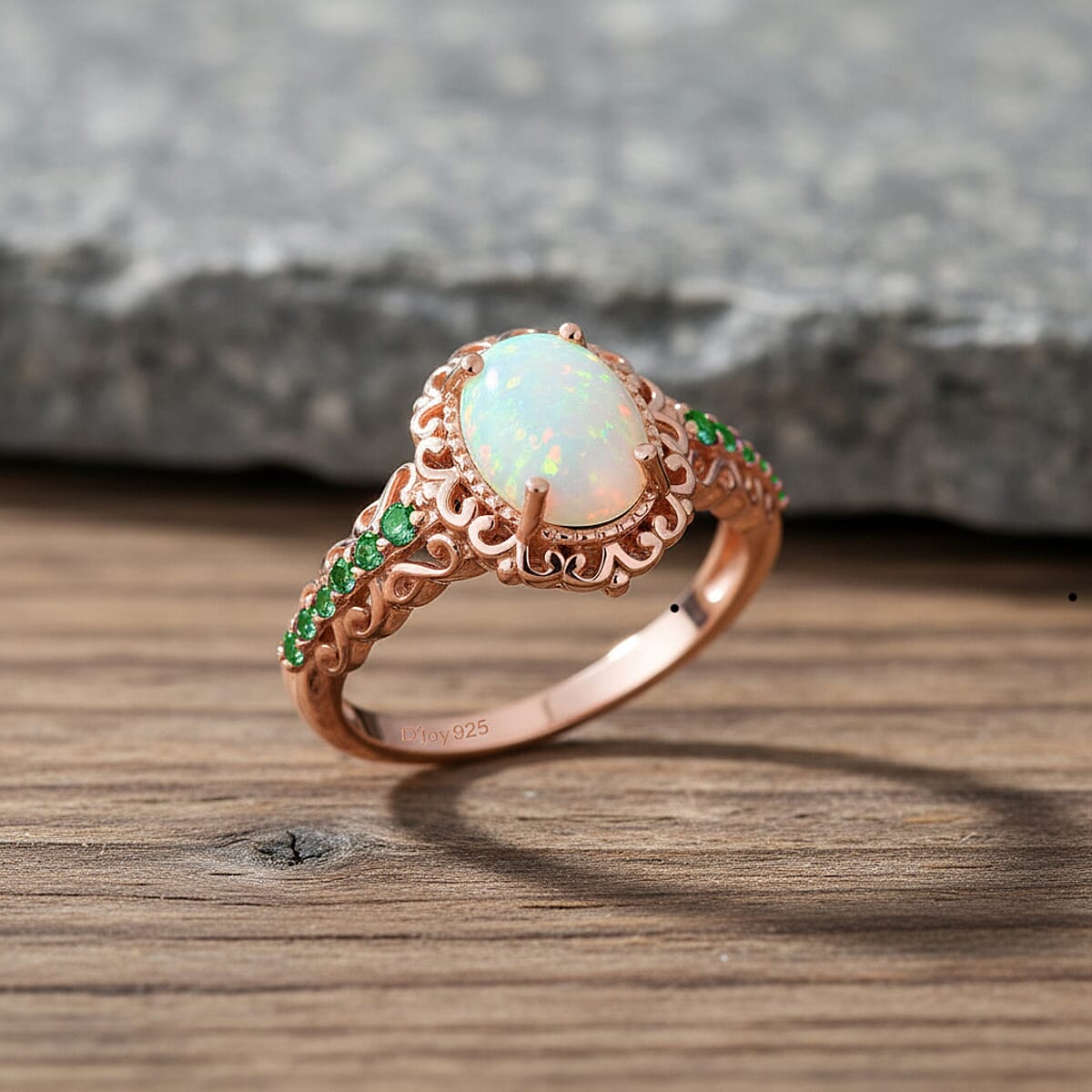 D'Joy Premium Ethiopian Welo Opal and Chrome Diopside 1.44 ctw Ring in 18K Vermeil Rose Gold Over Sterling Silver (Size 10.0) image number 1
