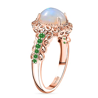 D'Joy Premium Ethiopian Welo Opal and Chrome Diopside 1.44 ctw Ring in 18K Vermeil Rose Gold Over Sterling Silver (Size 10.0)