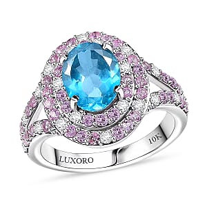 Luxoro Premium Blue Apatite, Pink Sapphire and Diamond I2 3.46 ctw Ring in 10K White Gold (Size 10) 3