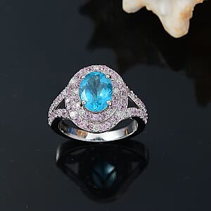 Luxoro Premium Blue Apatite, Pink Sapphire and Diamond I2 3.46 ctw Ring in 10K White Gold (Size 10) 3