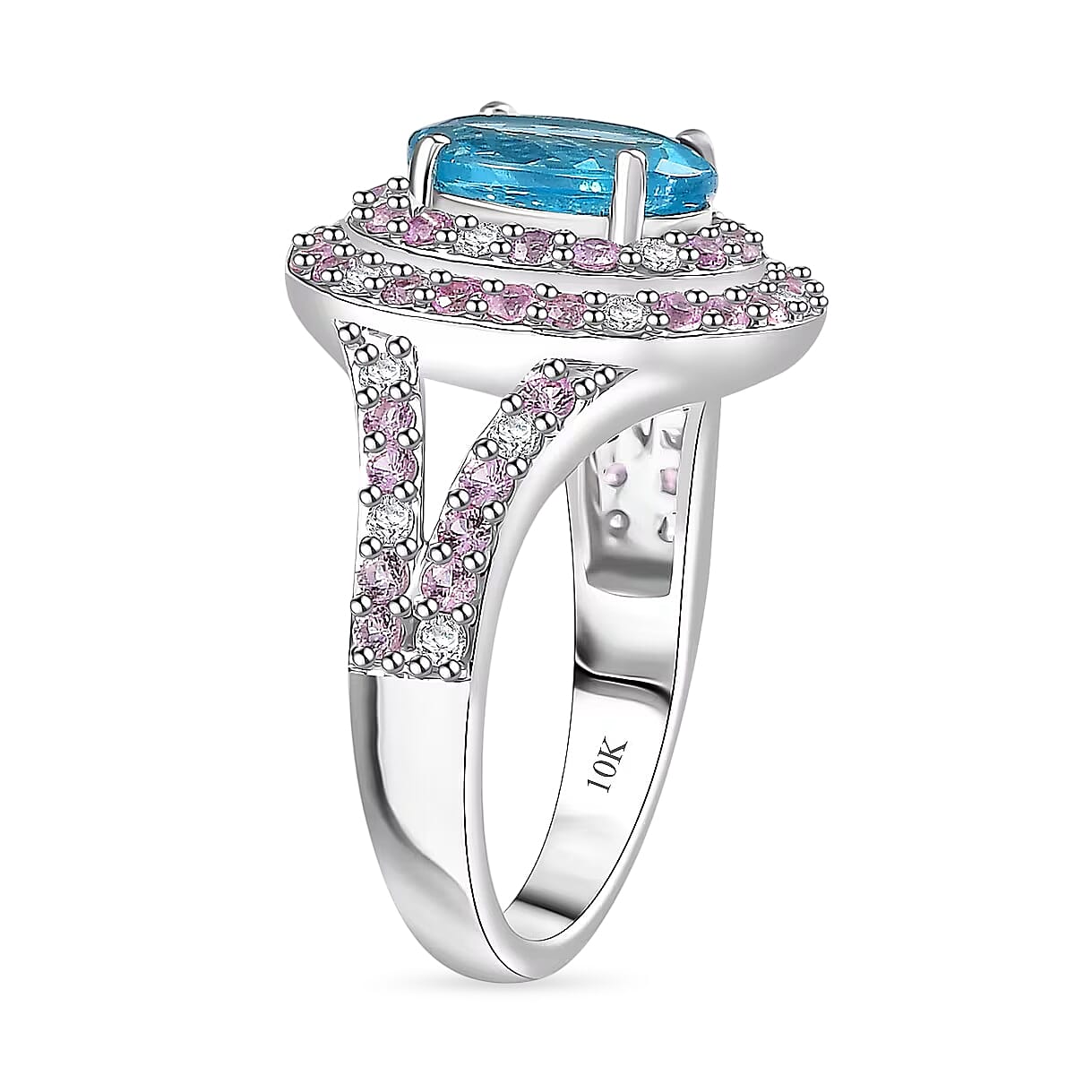 Luxoro Premium Blue Apatite, Pink Sapphire and Diamond I2 3.46 ctw Ring in 10K White Gold (Size 10) 3 image number 3