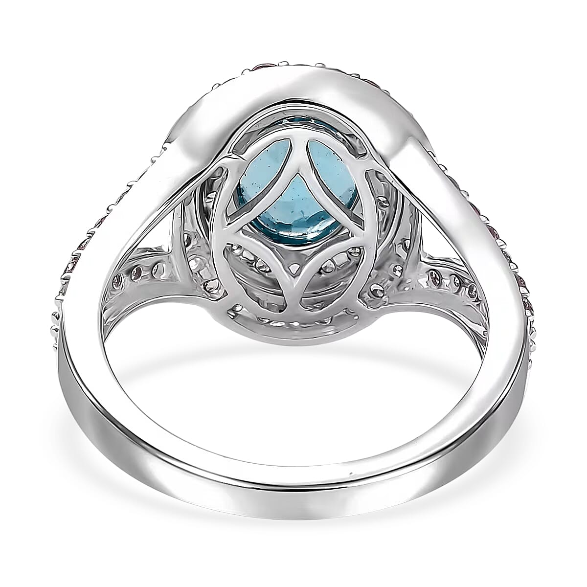 Luxoro Premium Blue Apatite, Pink Sapphire and Diamond I2 3.46 ctw Ring in 10K White Gold (Size 10.5) 5.5 Grams