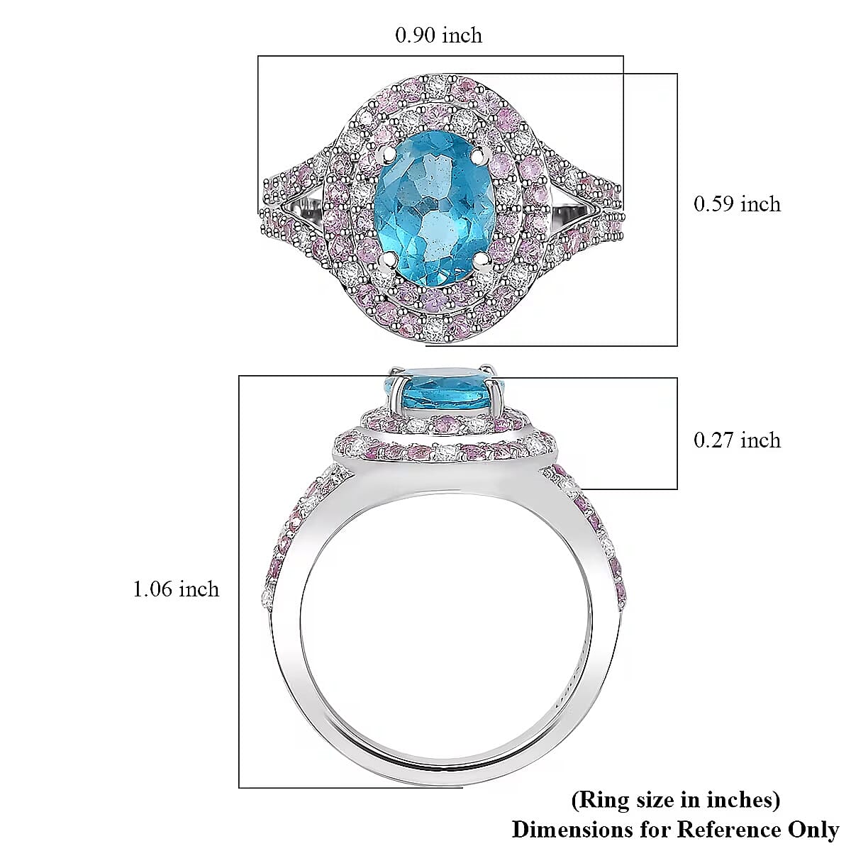 Luxoro Premium Blue Apatite, Pink Sapphire and Diamond I2 3.46 ctw Ring in 10K White Gold (Size 10.5) 5.5 Grams
