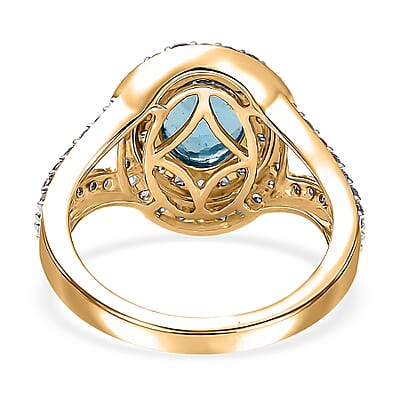 Luxoro Premium Blue Apatite, Pink Sapphire and I2 Diamond 3.46 ctw Ring in 10K Yellow Gold (Size 8.0) 5.5 Grams