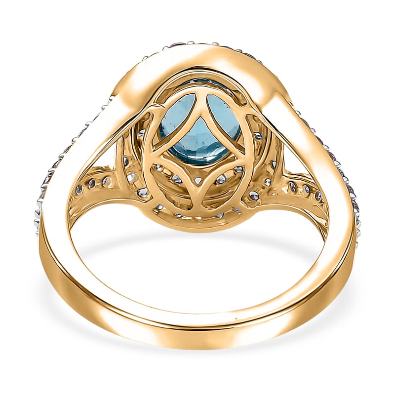 Luxoro Premium Blue Apatite, Pink Sapphire and I2 Diamond 3.46 ctw Ring in 10K Yellow Gold (Size 8.0) 5.5 Grams