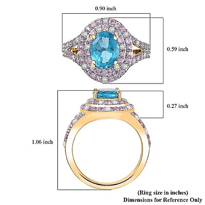 Luxoro Premium Blue Apatite, Pink Sapphire and I2 Diamond 3.46 ctw Ring in 10K Yellow Gold (Size 8.0) 5.5 Grams