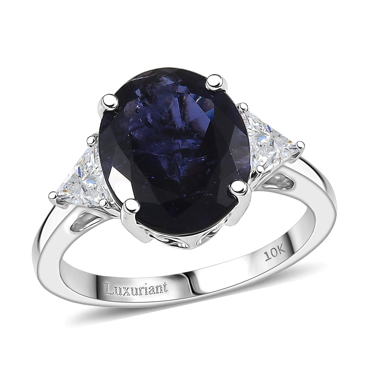 AAA Catalina Iolite and Luxuriant Lab Grown Diamond E-F VS 3.85 ctw Art Deco Ring in 10K White Gold (Size 10.0) image number 0