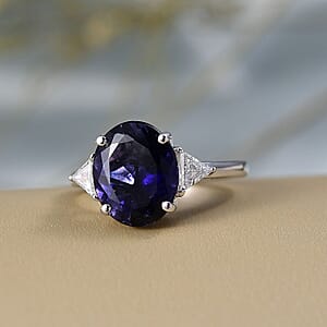 AAA Catalina Iolite and Luxuriant Lab Grown Diamond E-F VS 3.85 ctw Art Deco Ring in 10K White Gold (Size 10.0)