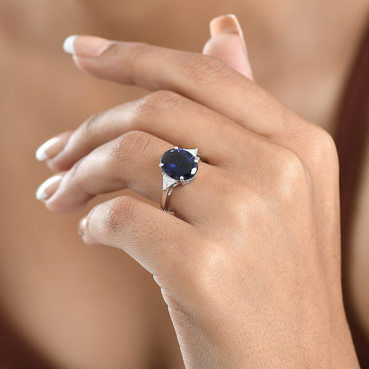 AAA Catalina Iolite and Luxuriant Lab Grown Diamond E-F VS 3.85 ctw Art Deco Ring in 10K White Gold (Size 10.0) image number 2