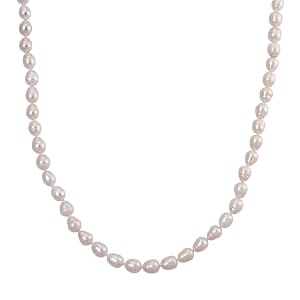 White Fresh Water Pearl Beaded Necklace in Stainless Steel 20 Inches