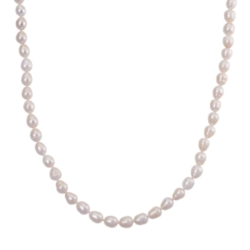 White Fresh Water Pearl Beaded Necklace in Stainless Steel 20 Inches
