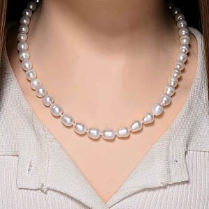 White Fresh Water Pearl Beaded Necklace in Stainless Steel 20 Inches