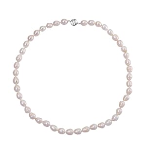 White Fresh Water Pearl Beaded Necklace in Stainless Steel 20 Inches