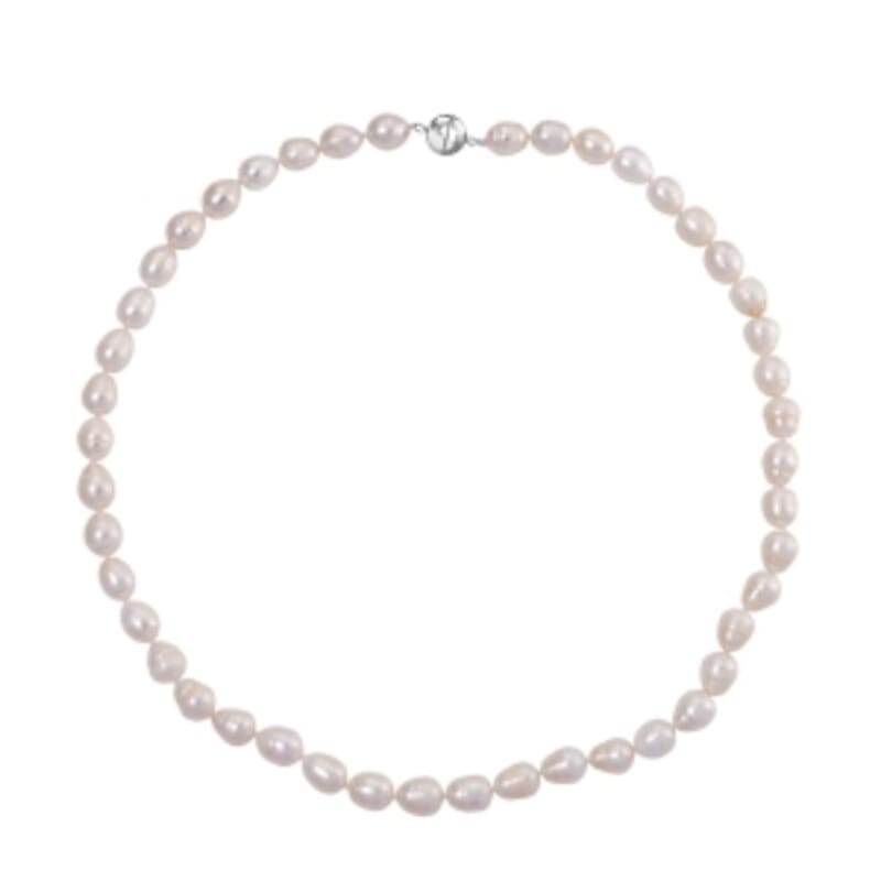 White Fresh Water Pearl Beaded Necklace in Stainless Steel 20 Inches