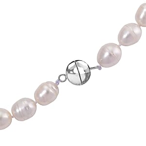 White Fresh Water Pearl Beaded Necklace in Stainless Steel 20 Inches