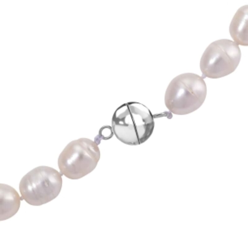 White Fresh Water Pearl Beaded Necklace in Stainless Steel 20 Inches
