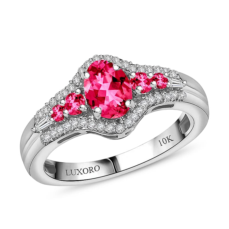Luxoro Premium Ouro Fino Rubellite and I2 Diamond 1.27 ctw Ring in 10K White Gold (Size 10) 1 4.7 Grams