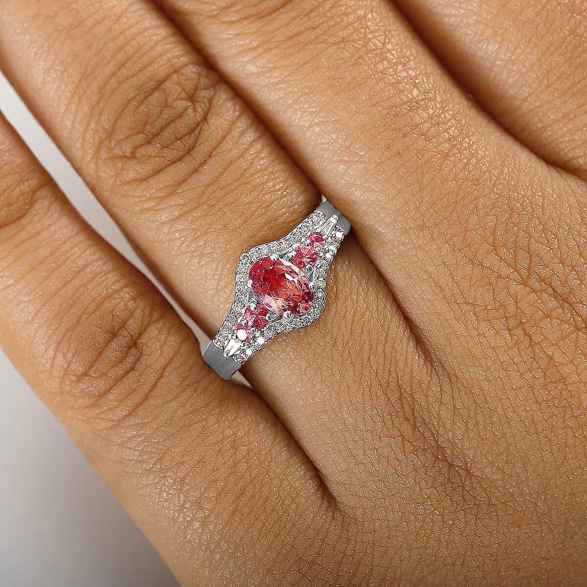 Luxoro Premium Ouro Fino Rubellite and I2 Diamond 1.27 ctw Ring in 10K White Gold (Size 10) 1 image number 2