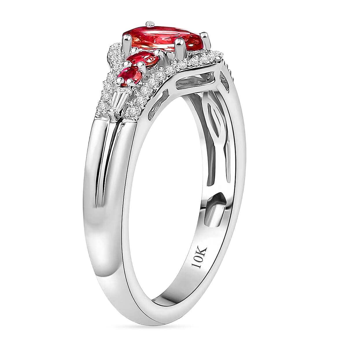 Luxoro Premium Ouro Fino Rubellite and I2 Diamond 1.27 ctw Ring in 10K White Gold (Size 10) 1 image number 3