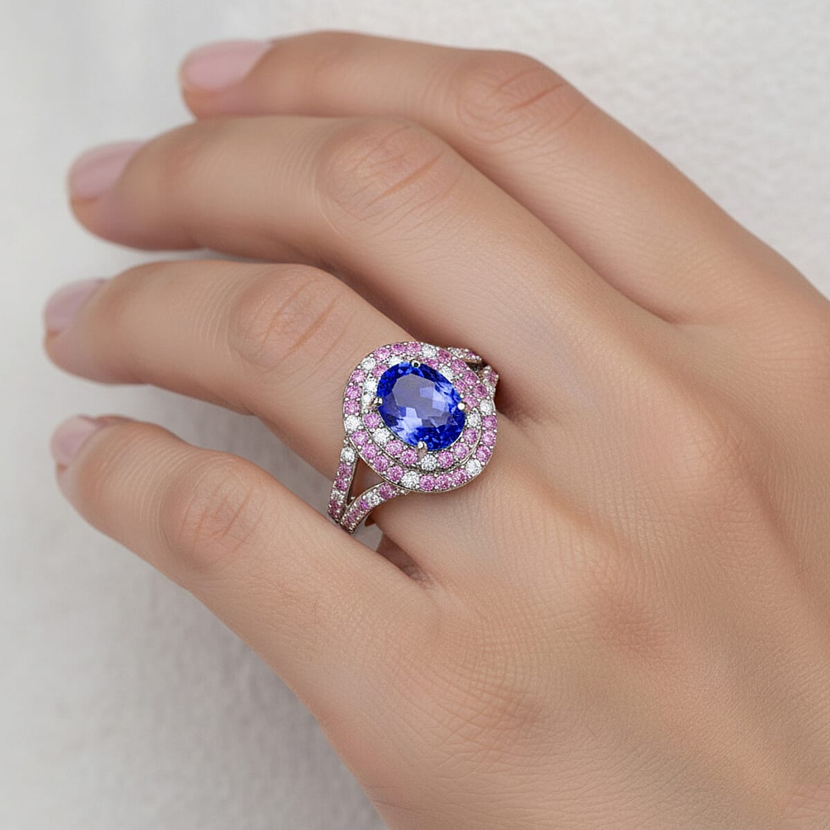 Luxoro Premium Tanzanite, Pink Sapphire and I2 Diamond 3.26 ctw Ring in 10K White Gold (Size 10.0) (Del. In 10-12 Days) image number 2
