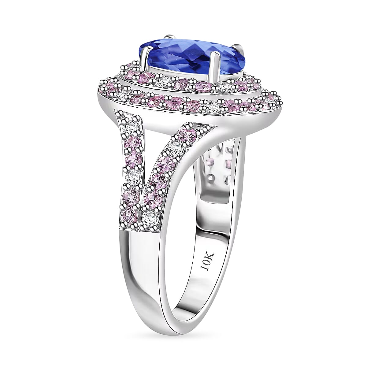 Luxoro Premium Tanzanite, Pink Sapphire and I2 Diamond 3.26 ctw Ring in 10K White Gold (Size 10.0) (Del. In 10-12 Days) image number 3
