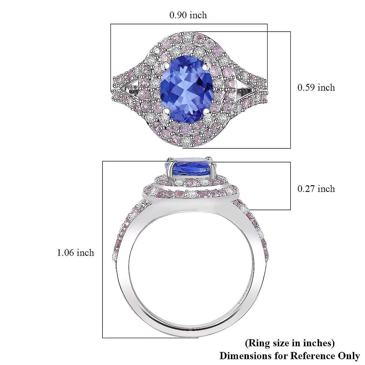 Luxoro Premium Tanzanite, Pink Sapphire and I2 Diamond 3.26 ctw Ring in 10K White Gold (Size 10.0) (Del. In 10-12 Days) image number 5