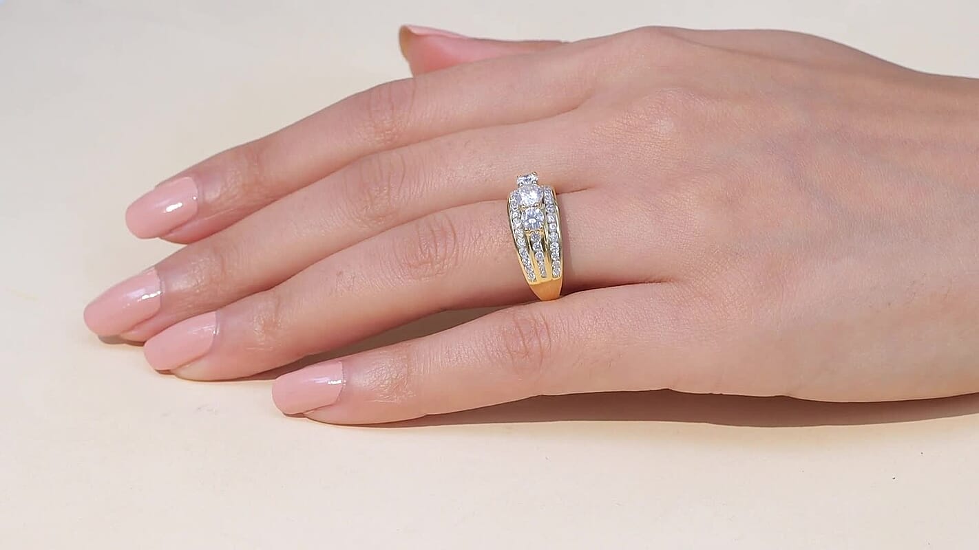 D'Joy Strontium Titanate, Moissanite Ring in 18K Vermeil YG Over Sterling Silver (Size 6.0) 2.30 ctw