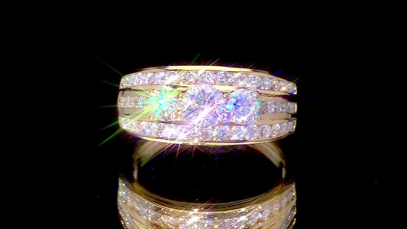 D'Joy Strontium Titanate, Moissanite Ring in 18K Vermeil YG Over Sterling Silver (Size 6.0) 2.30 ctw