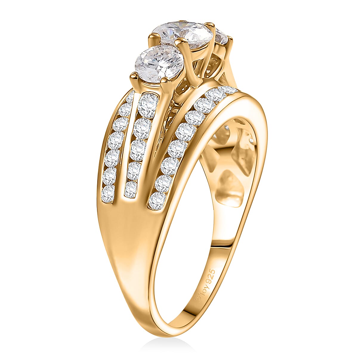 D'Joy Hearts & Arrow Cut Strontium Titanate and Moissanite 2.30 ctw Trinity Crown Ring in 18K Vermeil Yellow Gold Over Sterling Silver (Size 6.0) image number 3