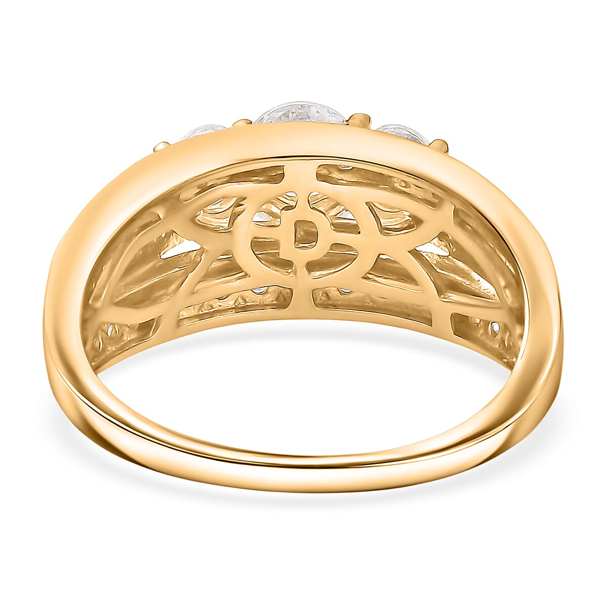 D'Joy Hearts & Arrow Cut Strontium Titanate and Moissanite 2.30 ctw Trinity Crown Ring in 18K Vermeil Yellow Gold Over Sterling Silver (Size 6.0) image number 4