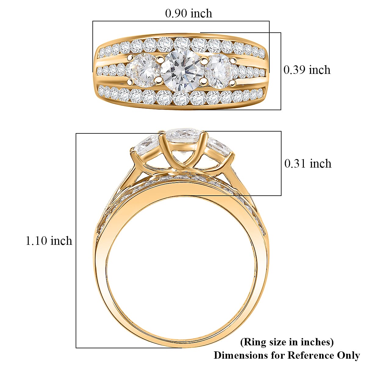 D'Joy Hearts & Arrow Cut Strontium Titanate and Moissanite 2.30 ctw Trinity Crown Ring in 18K Vermeil Yellow Gold Over Sterling Silver (Size 6.0) image number 5