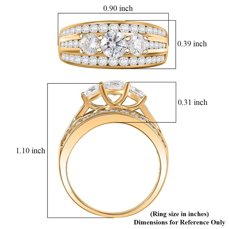 D'Joy Hearts & Arrow Cut Strontium Titanate and Moissanite 2.30 ctw Trinity Crown Ring in 18K Vermeil Yellow Gold Over Sterling Silver (Size 6.0)