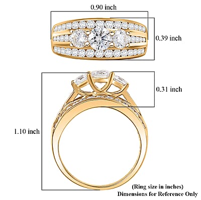 D'Joy Hearts & Arrow Cut Strontium Titanate and Moissanite 2.30 ctw Trinity Crown Ring in 18K Vermeil Yellow Gold Over Sterling Silver (Size 7.0)