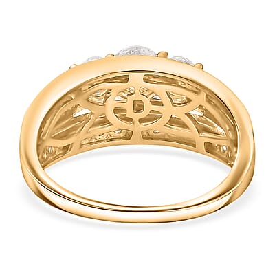 D'Joy Hearts & Arrow Cut Strontium Titanate and Moissanite 2.30 ctw Trinity Crown Ring in 18K Vermeil Yellow Gold Over Sterling Silver (Size 8.0)