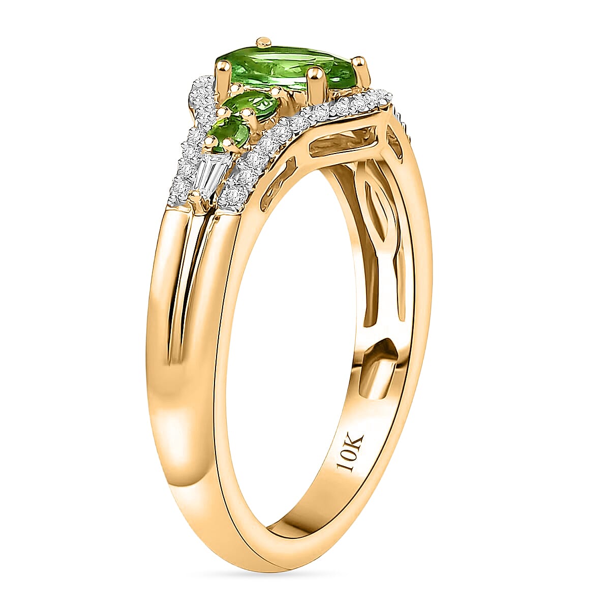 Luxoro Premium Tsavorite Garnet and I2 Diamond 1.47 ctw Ring in 10K Yellow Gold (Size 6.0) (Del. In 10-12 Days) image number 3