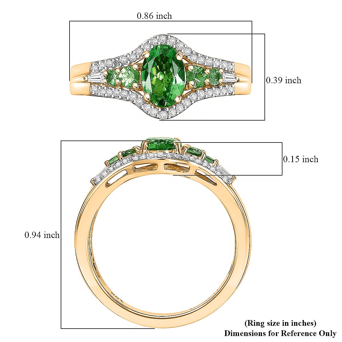 Luxoro Premium Tsavorite Garnet and I2 Diamond 1.47 ctw Ring in 10K Yellow Gold (Size 6.0) (Del. In 10-12 Days) image number 5