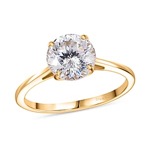 D'Joy 129 Facet Strontium Titanate 3.00 ctw Classic Solitaire Ring in 18K Vermeil Yellow Gold Over Sterling Silver (Size 10.0)