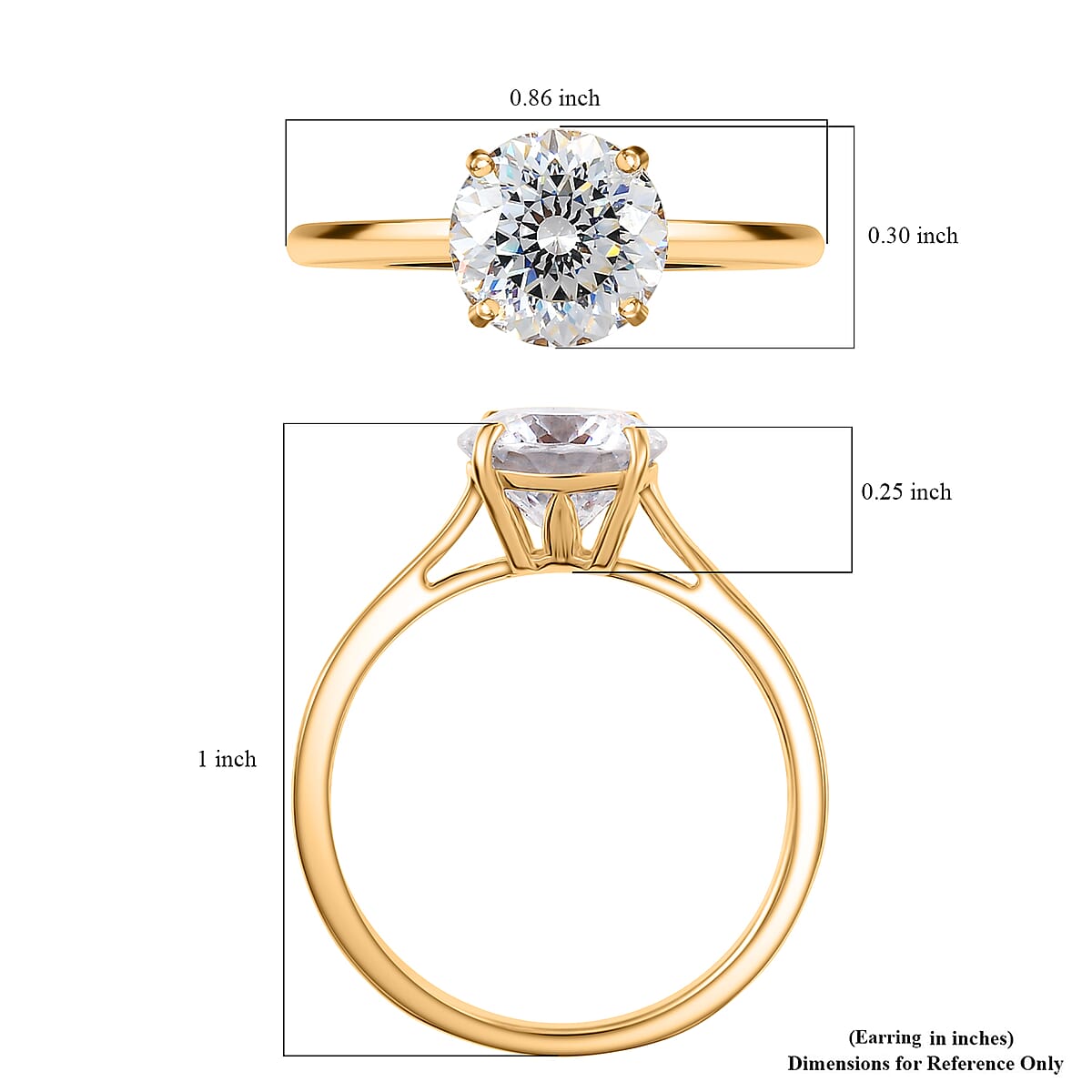 D'Joy 129 Facet Strontium Titanate 3.00 ctw Classic Solitaire Ring in 18K Vermeil Yellow Gold Over Sterling Silver (Size 10.0) image number 5
