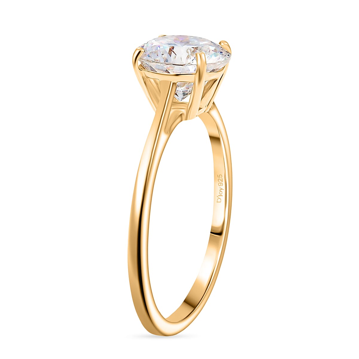 D'Joy 129 Facet Strontium Titanate 3.00 ctw Classic Solitaire Ring in 18K Vermeil Yellow Gold Over Sterling Silver (Size 6.0) image number 3