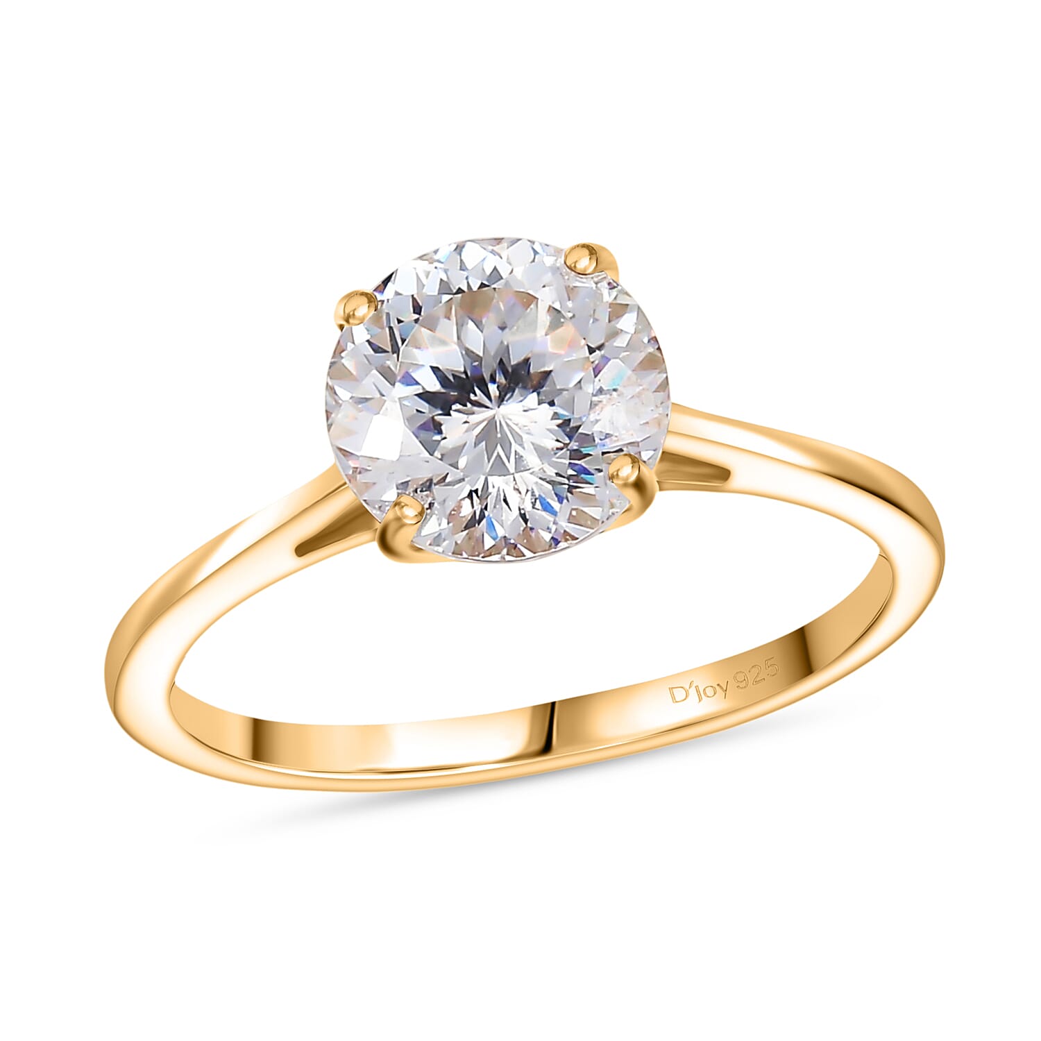 D'Joy Strontium Titanate Solitaire Ring in 18K Vermeil YG Over Sterling Silver (Size 10.0) 3.00 ctw