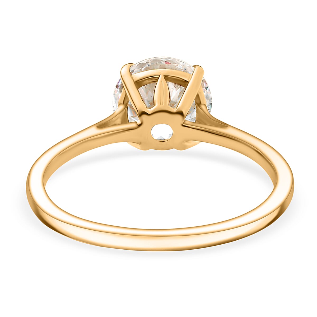 D'Joy 129 Facet Strontium Titanate 3.00 ctw Classic Solitaire Ring in 18K Vermeil Yellow Gold Over Sterling Silver (Size 8.0) image number 4