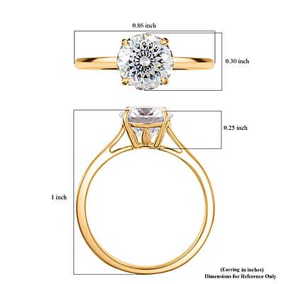 D'Joy 129 Facet Strontium Titanate 3.00 ctw Classic Solitaire Ring in 18K Vermeil Yellow Gold Over Sterling Silver (Size 8.0)