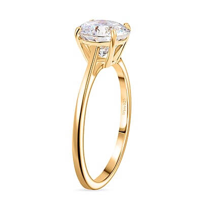 D'Joy 129 Facet Strontium Titanate 3.00 ctw Classic Solitaire Ring in 18K Vermeil Yellow Gold Over Sterling Silver (Size 9.0)