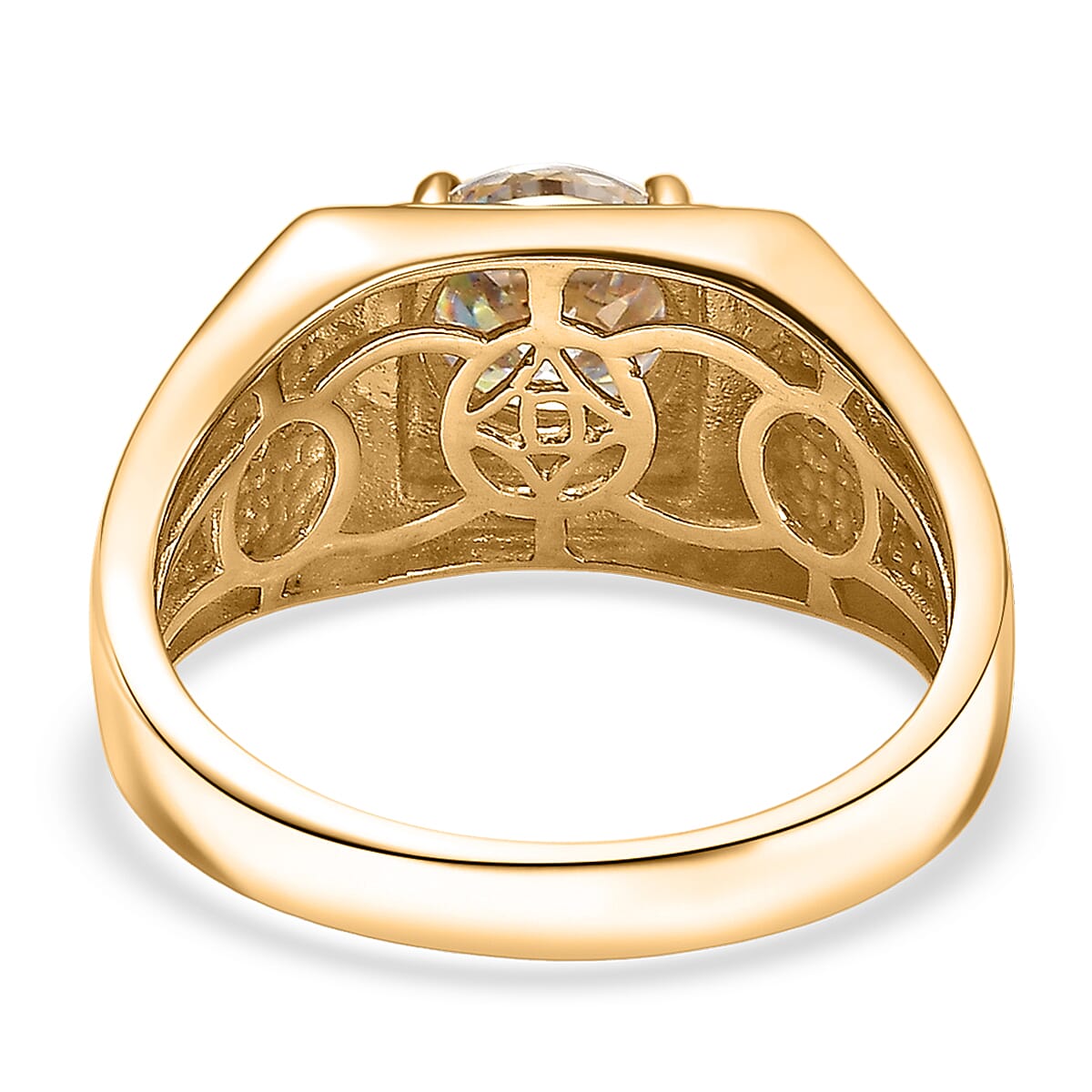 D'Joy 129 Facet Strontium Titanate and Moissanite 3.10 ctw Men's Ring in 18K Vermeil Yellow Gold Over Sterling Silver (Size 10.0) image number 4