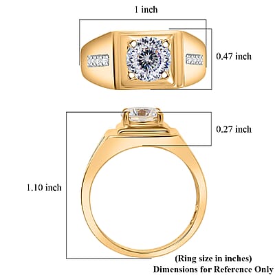D'Joy 129 Facet Strontium Titanate and Moissanite 3.10 ctw Men's Ring in 18K Vermeil Yellow Gold Over Sterling Silver (Size 10.0)