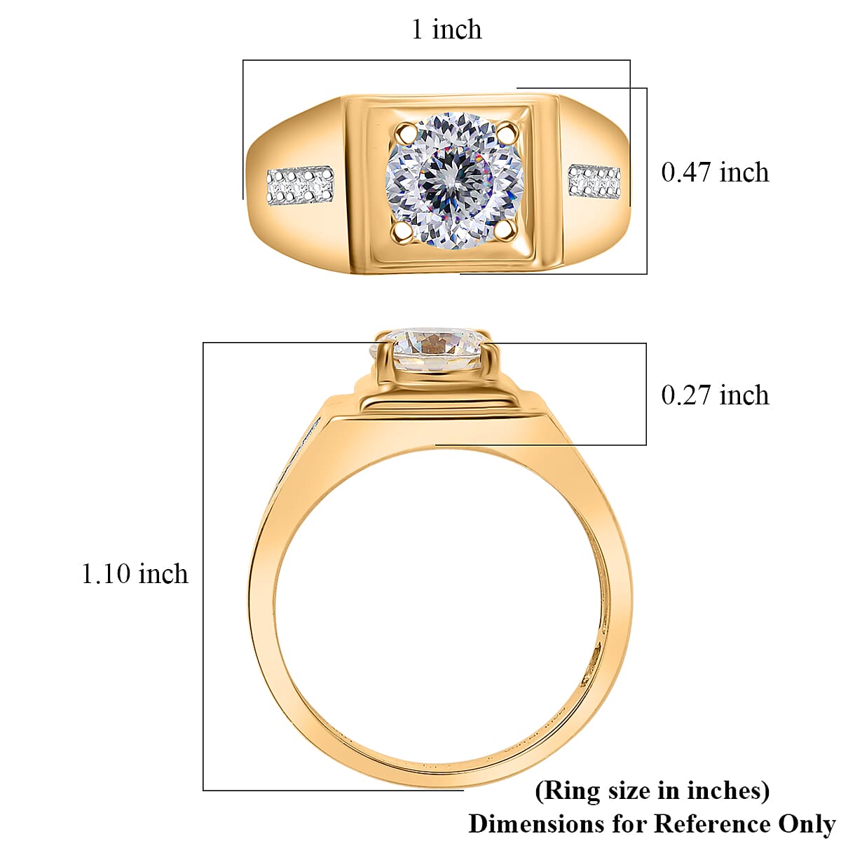 D'Joy 129 Facet Strontium Titanate and Moissanite 3.10 ctw Men's Ring in 18K Vermeil Yellow Gold Over Sterling Silver (Size 12.0) image number 5