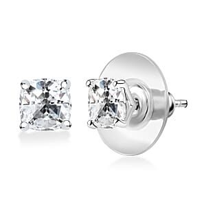 D'Joy Strontium Titanate 3.00 ctw Solitaire Stud Earrings in Rhodium Over Sterling Silver