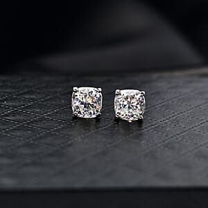 D'Joy Strontium Titanate 3.00 ctw Solitaire Stud Earrings in Rhodium Over Sterling Silver